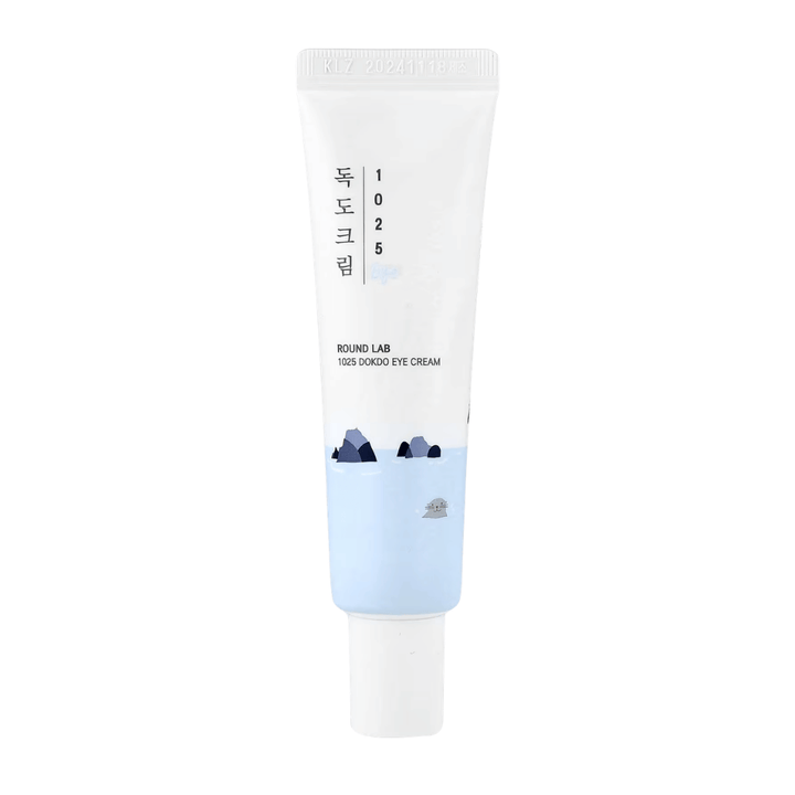 Round Lab 1025 Dokdo Eye Cream εικόνα προϊόντος με μινιμαλιστικό σχεδιασμό, ενυδατική σύνθεση για ευαίσθητο δέρμα και βελτιωμένη ελαστικότητα της επιδερμίδας