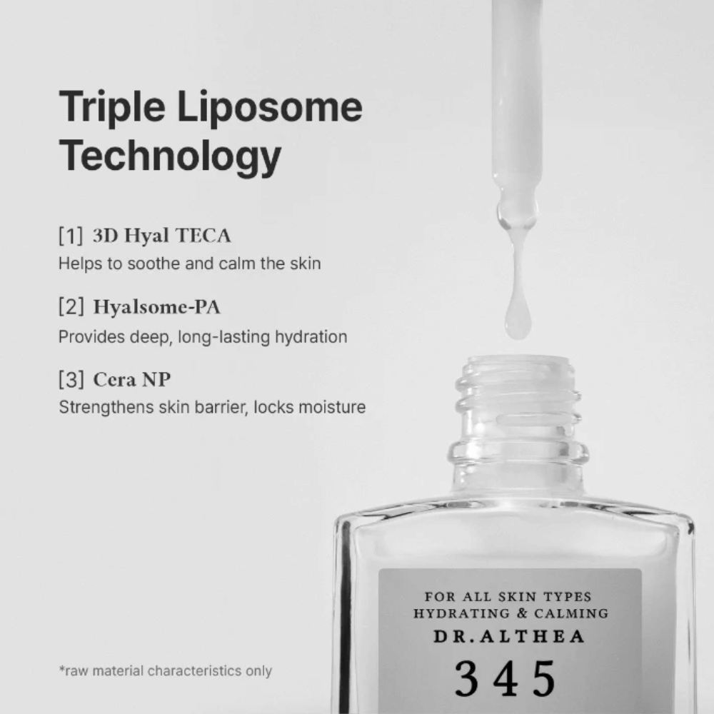 Dr. Althea 345 Relief Serum με τεχνολογία τριπλού λιποσώματος, κεραμίδια και υαλουρονικό οξύ για εντατική ενυδάτωση και καταπραϋντική δράση.