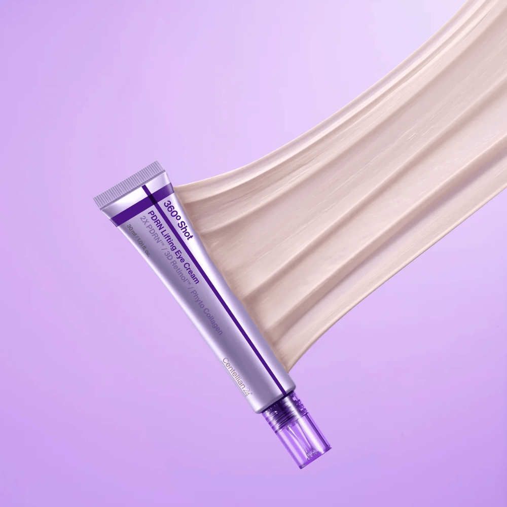 Centellian24 360º Shot PDRN Lifting Eye Cream υφή – κοντινό πλάνο σε κρεμώδη κρέμα ματιών με PDRN και κολλαγόνο που βοηθά στην ενυδάτωση και προσφέρει στο δέρμα γύρω από τα μάτια μια πιο λεία εμφάνιση.
