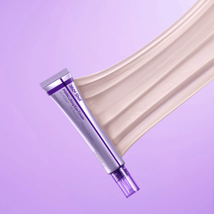 Centellian24 360º Shot PDRN Lifting Eye Cream υφή – κοντινό πλάνο σε κρεμώδη κρέμα ματιών με PDRN και κολλαγόνο που βοηθά στην ενυδάτωση και προσφέρει στο δέρμα γύρω από τα μάτια μια πιο λεία εμφάνιση.