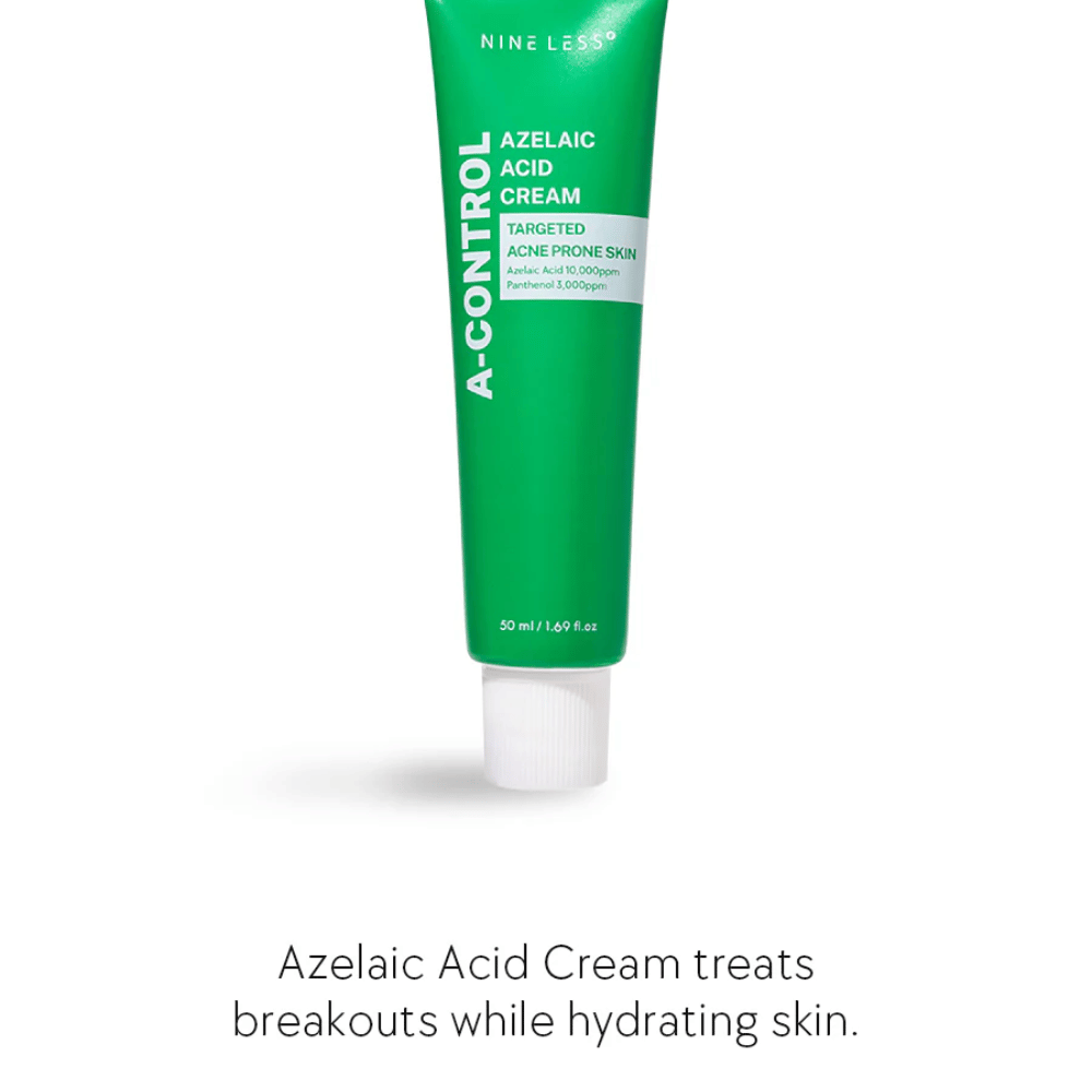 NINELESS Azelaic Acid Cream κρέμα προσώπου – κρέμα για δέρμα με τάση ακμής που βοηθά στην καταπολέμηση των σπυριών, ενυδατώνει το δέρμα και εξισορροπεί τον τόνο του δέρματος.