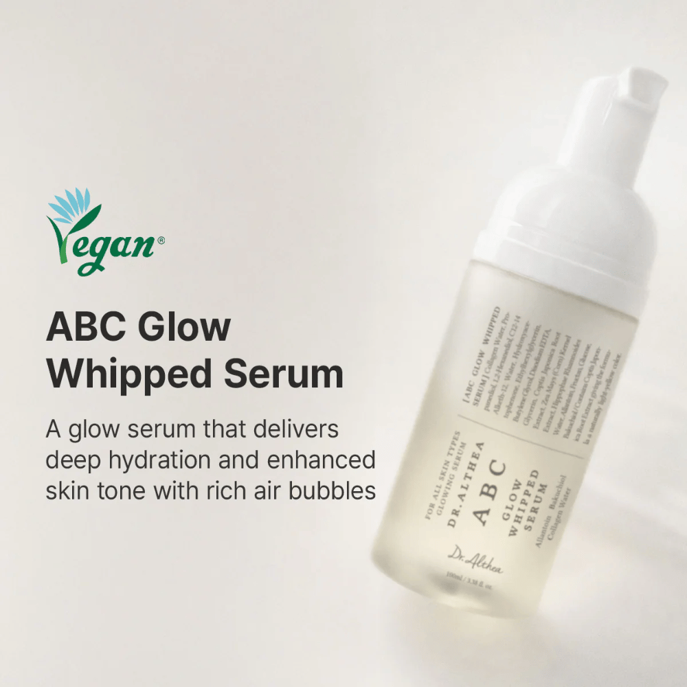 Εικόνα – branding / κύρια εικόνα (το πιο σημαντικό)
Dr. Althea ABC Glow Whipped Serum – vegan serum λάμψης με αέρινες φυσαλίδες που ενυδατώνει την επιδερμίδα και προσφέρει πιο ομοιόμορφο τόνο και φυσική λάμψη.