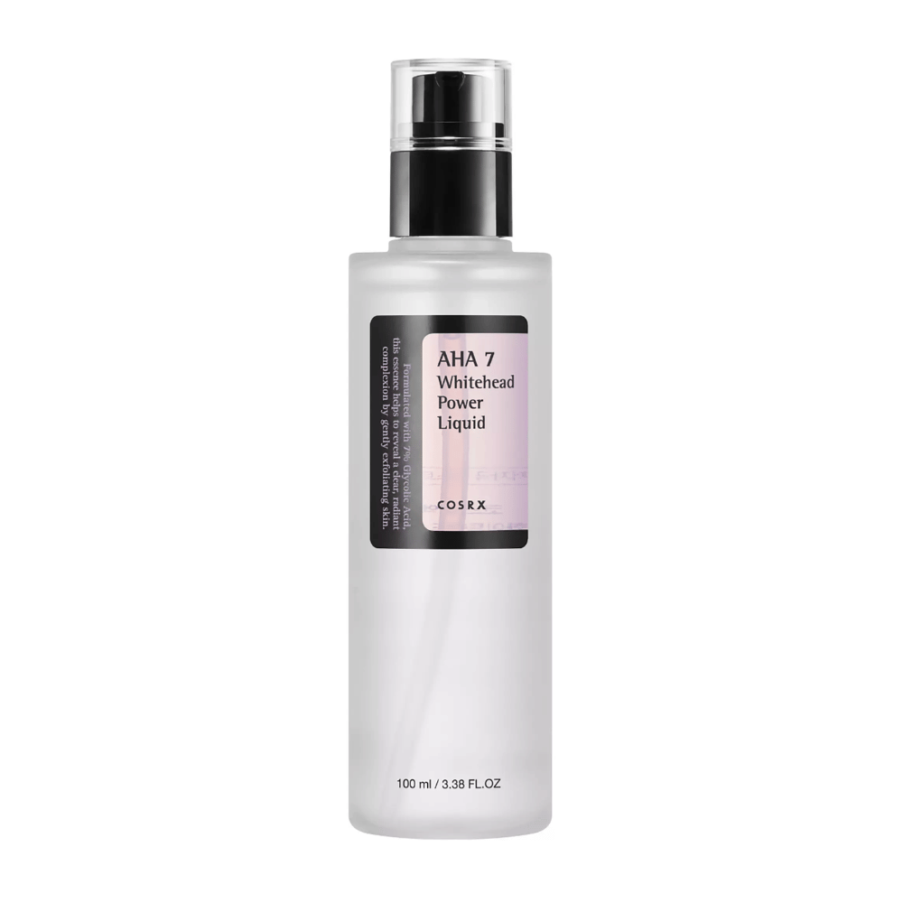 COSRX AHA 7 Whitehead Power Liquid φιάλη 100 ml, αποτελεσματική απολέπιση με 7% γλυκολικό οξύ κατά των λευκών μαύρων στιγμάτων και ανώμαλου τόνου δέρματος.