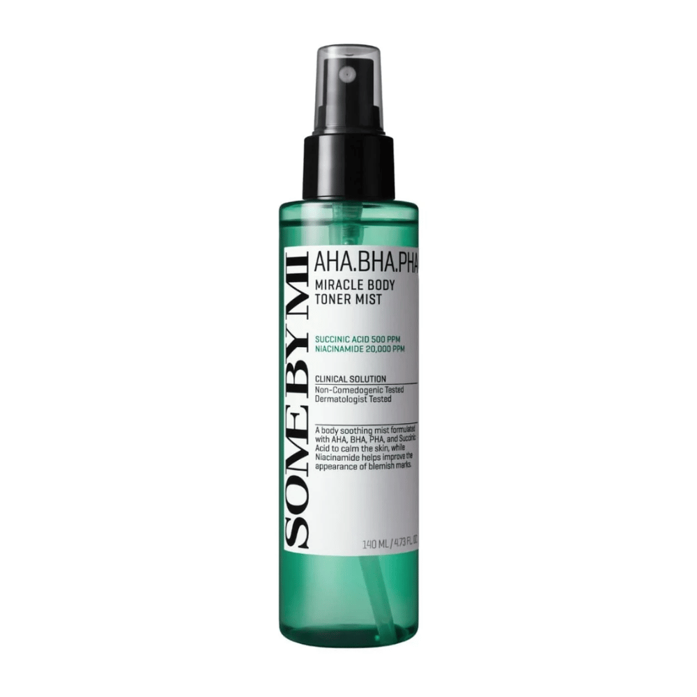 Some By Mi AHA BHA PHA Miracle Body Toner Mist σπρέι σώματος – κορεάτικο απολεπιστικό σπρέι που βοηθά στον καθαρισμό των πόρων, στη μείωση της ακμής και στη βελτίωση της υφής του δέρματος.