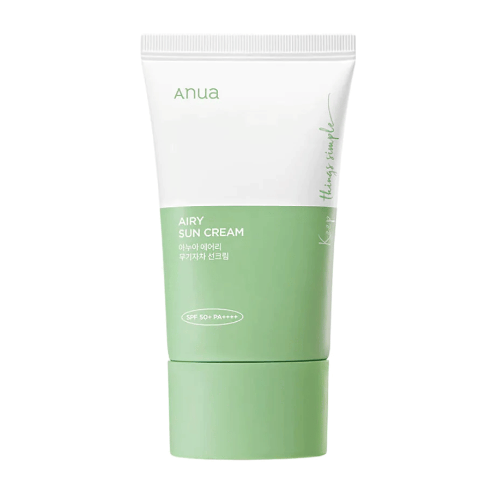 Ένας σωλήνας του Anua Airy Sun Cream με SPF 50+ PA++++ σε λευκό φόντο.