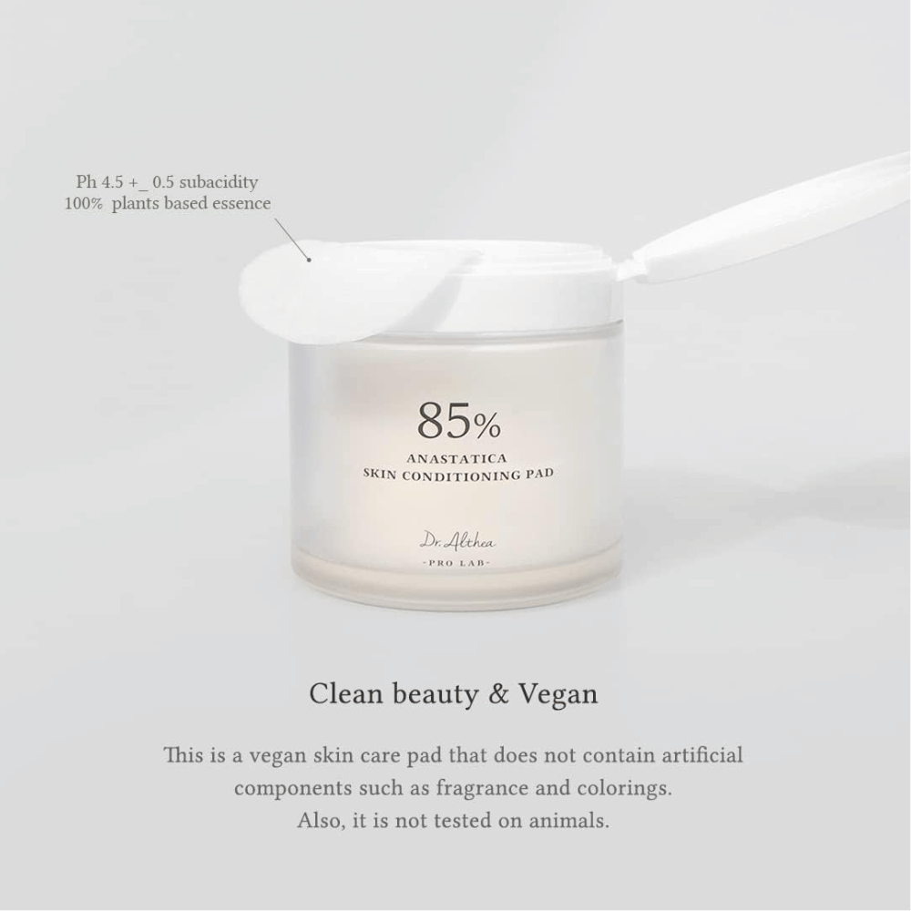Dr. Althea 85% Anastatica Skin Conditioning Pad είναι vegan toner pads χωρίς τεχνητά αρώματα και χρωστικές, σχεδιασμένα για ευαίσθητη επιδερμίδα.