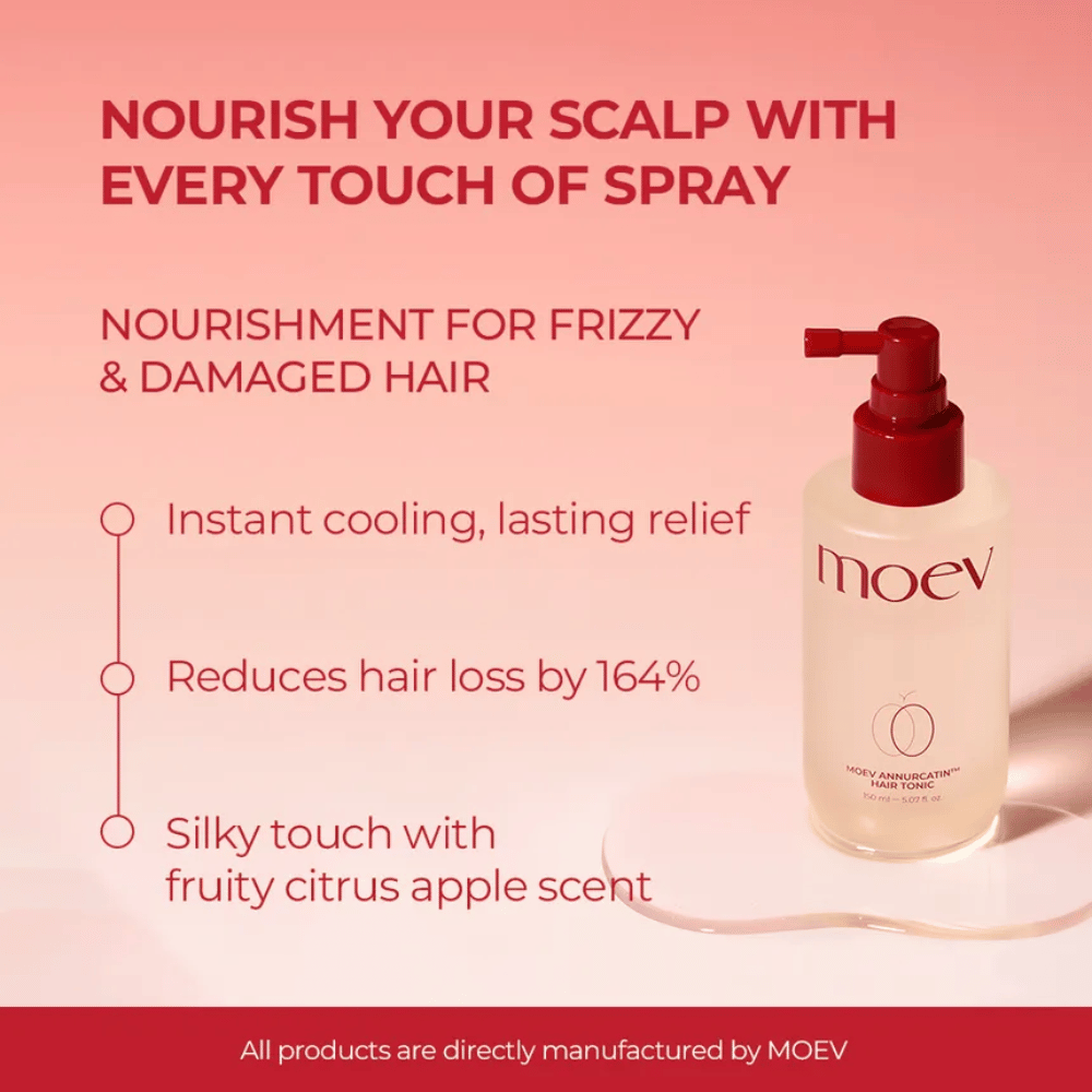 MOEV Annurcatin Hair Tonic – περιποιητικό σπρέι που μειώνει την τριχόπτωση, δροσίζει το τριχωτό της κεφαλής και προσφέρει ένα φρέσκο άρωμα εσπεριδοειδών.