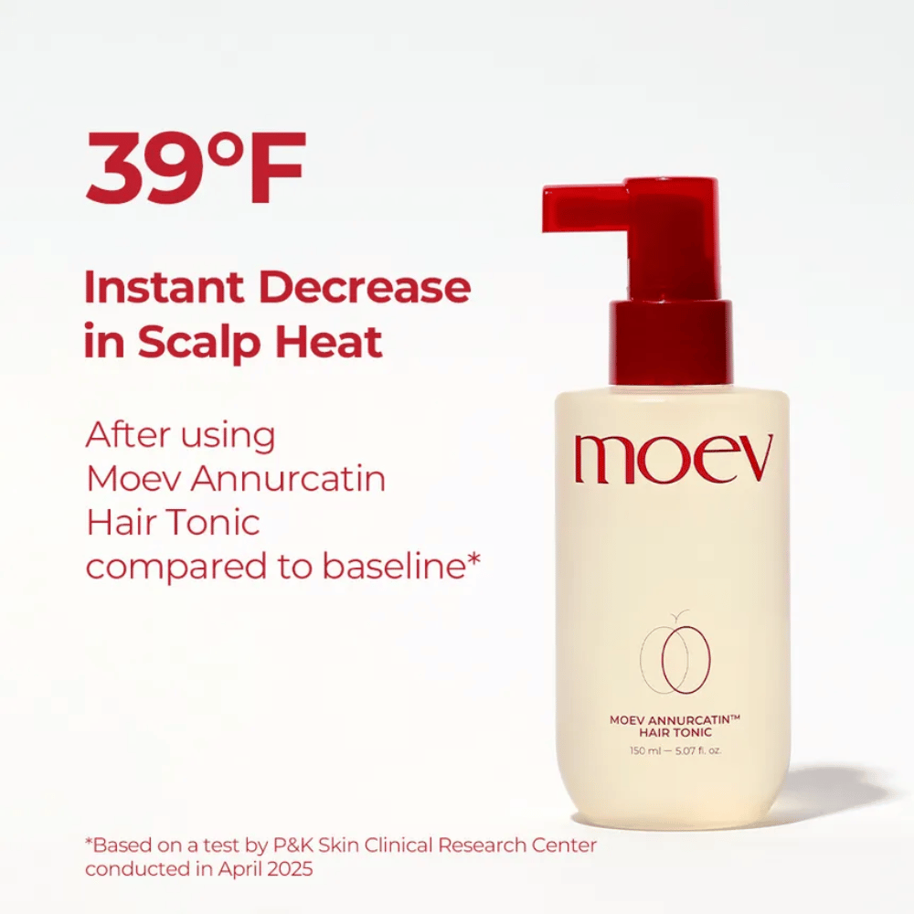 MOEV Annurcatin Hair Tonic – κλινικά δοκιμασμένη περιποίηση μαλλιών που δροσίζει το τριχωτό της κεφαλής και μειώνει τη θερμότητα έως και 39°F για πιο υγιή μαλλιά.