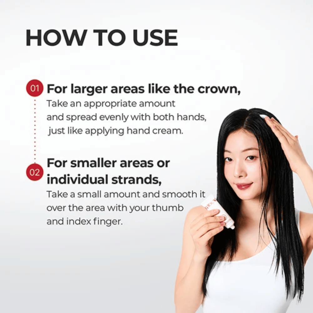 1. MOEV Annurcatin No Sebum Hair Cream – οδηγίες για εφαρμογή στο τριχωτό της κεφαλής και σε μεμονωμένες τούφες μαλλιών