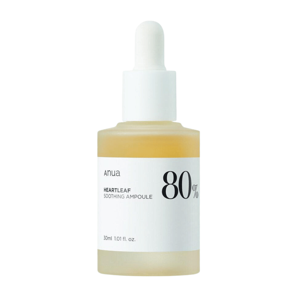 Μια Anua Heartleaf 80% καταπραϋντική αμπούλα με λευκό φόντο.