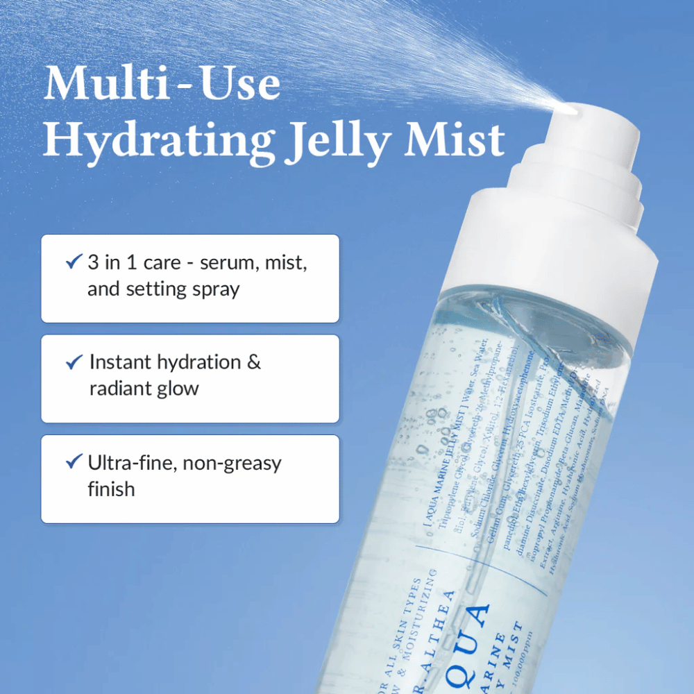 Dr. Althea Aqua Marine Jelly Mist ως πολυλειτουργικό σπρέι προσώπου για ορό, ομίχλη και σπρέι σταθεροποίησης σε ένα