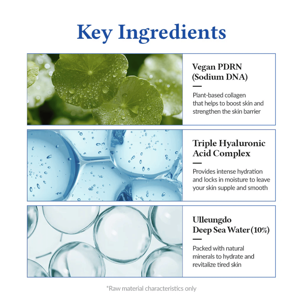 Βασικά συστατικά στο Dr. Althea Aqua Marine Jelly Mist με vegan PDRN, υαλουρονικό οξύ και βαθύ θαλασσινό νερό