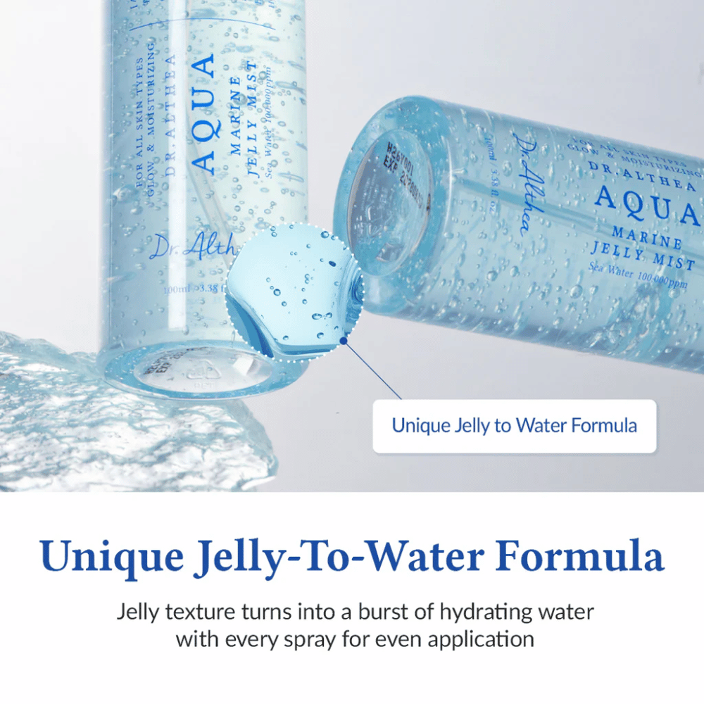 Dr. Althea Aqua Marine Jelly Mist με μοναδική φόρμουλα jelly-to-water που ενεργοποιείται κατά τον ψεκασμό και προσφέρει εντατική ενυδάτωση
