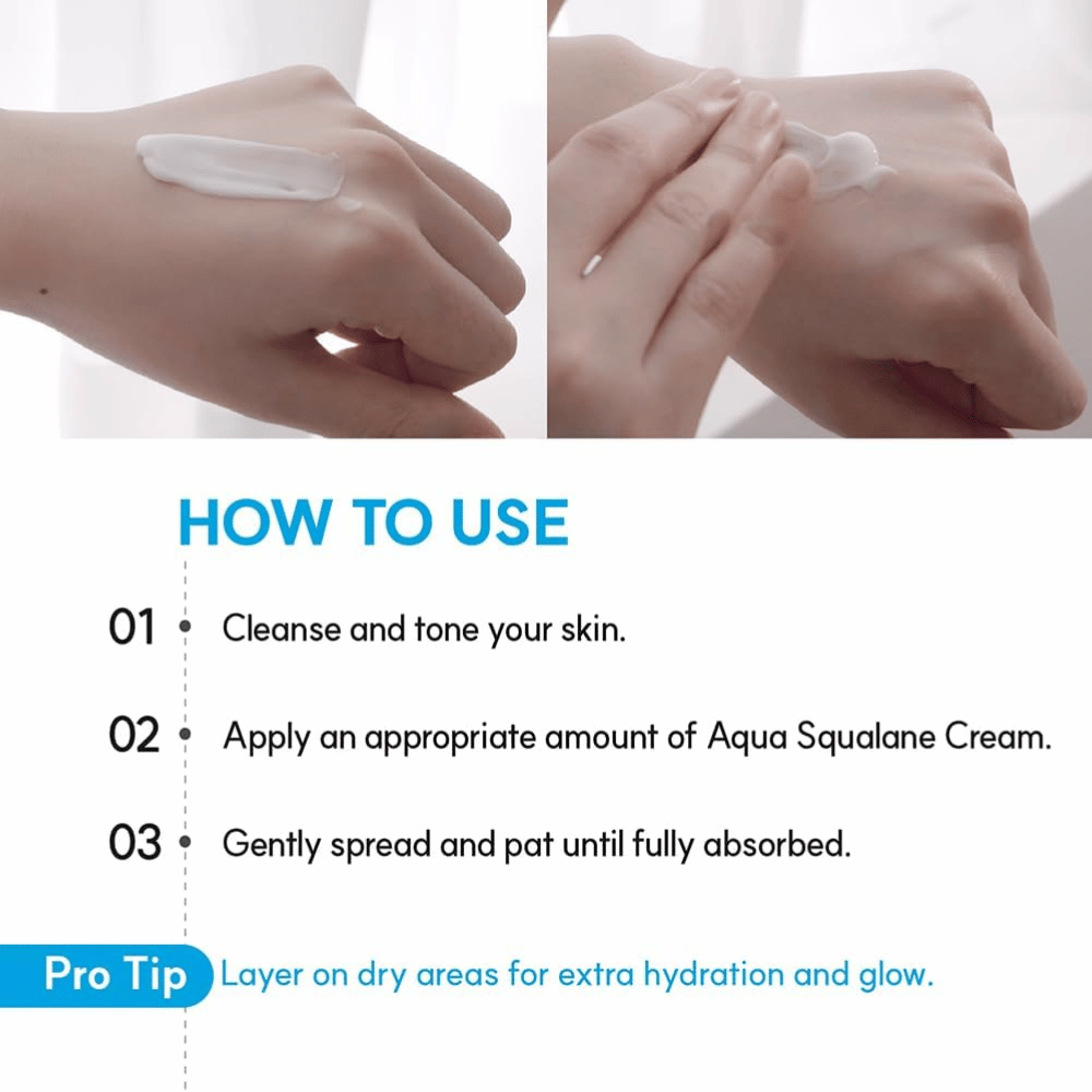 S.NATURE Aqua Squalane Moisturizing Cream εφαρμόζεται στην επιδερμίδα για εντατική ενυδάτωση και έναν απαλό, ελαστικό επιδερμικό φραγμό.