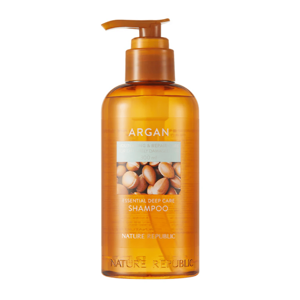 Εικόνα προϊόντος στο Nature Republic Argan Essential Moisture Repairing Shampoo – θρεπτικό σαμπουάν για πιο δυνατό και λαμπερό μαλλί.