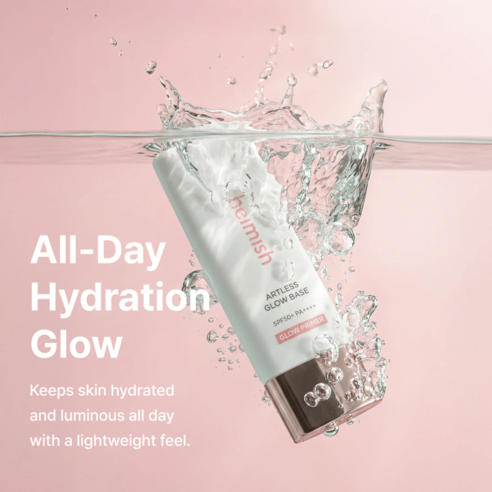 Heimish Artless Glow Base SPF50+ PA++++ – ενυδατική αντηλιακή προστασία και glow primer με ελαφριά σύνθεση για λάμψη όλη μέρα.