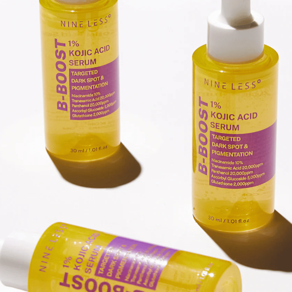 B-Boost 1% Kojic Acid Serum σε μπουκάλια με πιπέτα, για σκοτεινές κηλίδες και χρωματισμό.