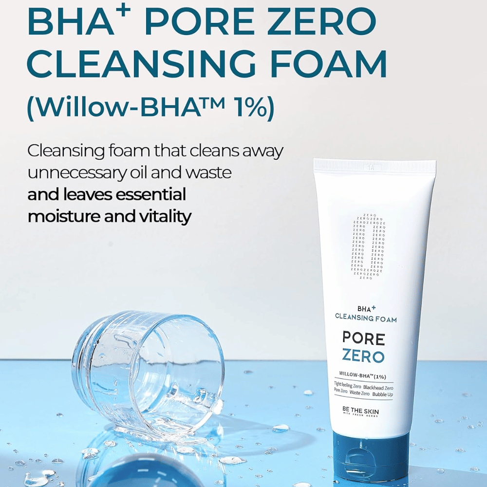 Διαφημιστική εικόνα που αναδεικνύει το Willow-BHA™ (1%) και την ικανότητα του προϊόντος να καθαρίζει το υπερβολικό σμήγμα και τους ρύπους, ενώ παράλληλα το δέρμα διατηρεί την υγρασία και τη λάμψη του. Η μπλε χρωματική παλέτα δίνει μια καθαρή και αναζωογονητική εντύπωση.