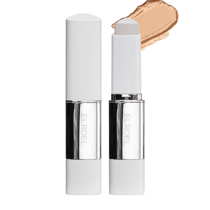 ELROEL Blanc Cover Cream Stick concealer σε βαθιά απόχρωση με υψηλή κάλυψη και απαλή, κοντά στο δέρμα υφή.