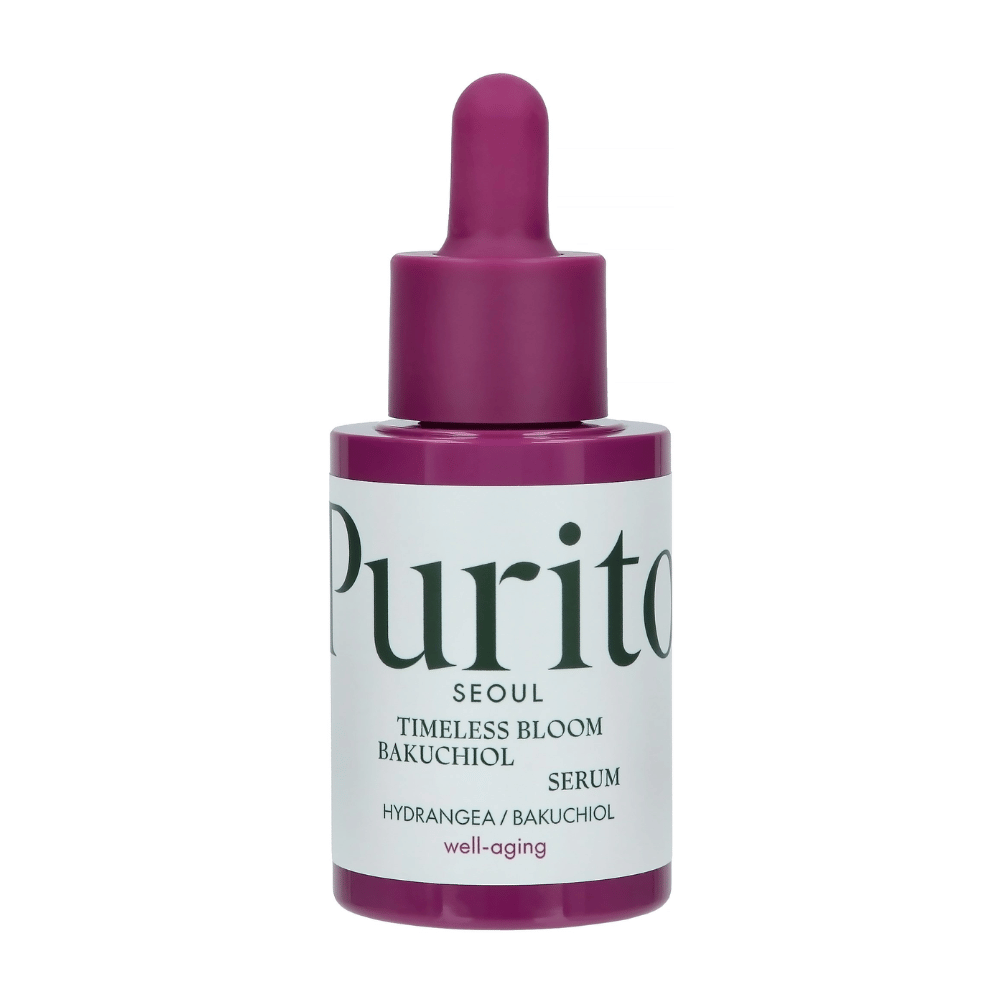 Purito Το Timeless Bloom Bakuchiol Serum είναι ένα τέλειο προϊόν για την καλή γήρανση που συνδυάζει υδραγγεία και bakuchiol για να βελτιώσει την ελαστικότητα του δέρματος και να μειώσει τις ορατές γραμμές. Ήπιο και αποτελεσματικό για όλους τους τύπους δέρματος, χωρίς να προκαλεί ερεθισμό.