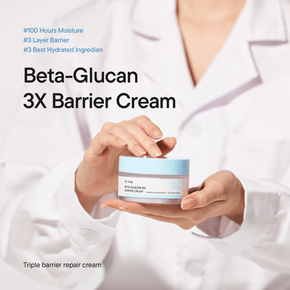 iUNIK Beta-Glucan 3X Barrier Cream ενυδατική κρέμα προσώπου για ξηρή και ευαίσθητη επιδερμίδα με τριπλή περιποίηση φραγμού