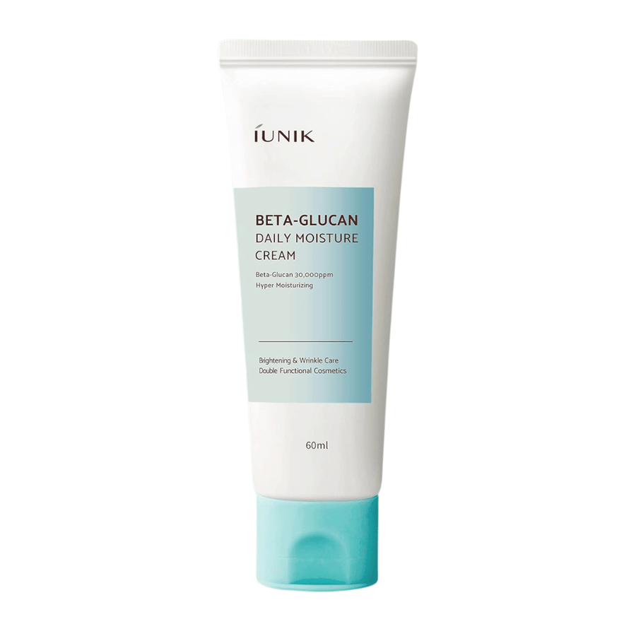 Απομονωμένη εικόνα προϊόντος του iUNIK Beta-Glucan Daily Moisture Cream 60 ml. Ο σχεδιασμός του σωληναρίου και το όνομα του προϊόντος προβάλλονται καθαρά σε ουδέτερο φόντο, προσφέροντας μια καθαρή και επαγγελματική παρουσίαση προϊόντος.