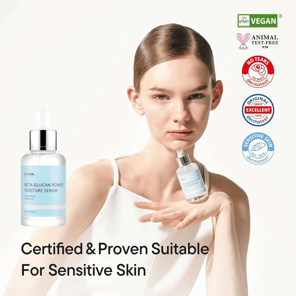 iUNIK Beta-Glucan Power Moisture Serum – βίγκαν και cruelty-free ορός που ταιριάζει σε ευαίσθητο δέρμα και ενισχύει τον φραγμό του δέρματος