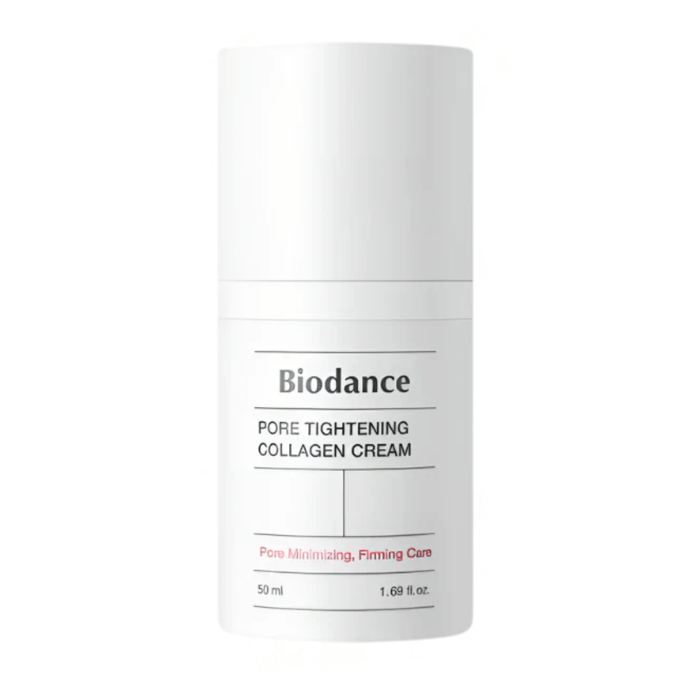 Biodance Σύσφιξη Πόρων Collagen Cream σε απλή λευκή συσκευασία με μινιμαλιστικό σχεδιασμό, 50 ml.