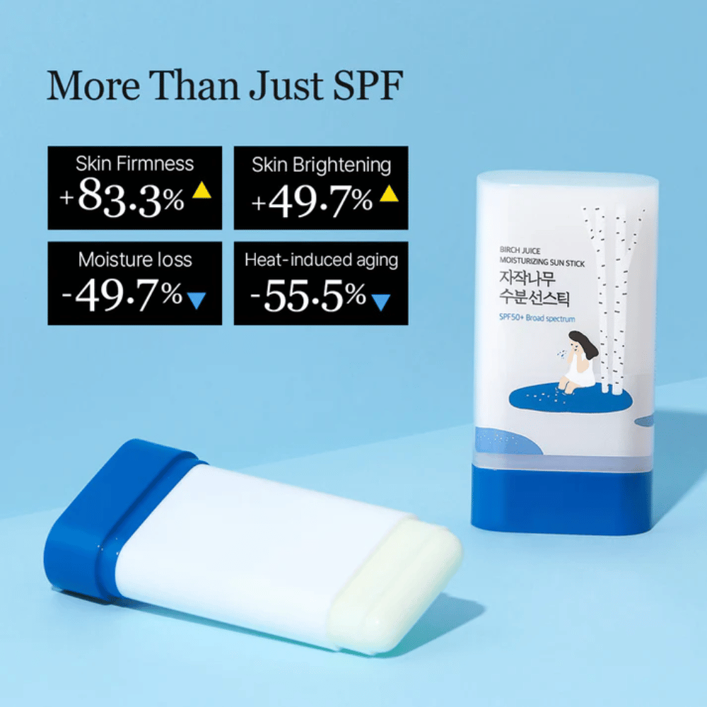 Το ROUND LAB Birch Juice Sun Stick με SPF50+ παρουσιάζεται με αποτελέσματα βελτιωμένης ελαστικότητας του δέρματος και μειωμένης απώλειας υγρασίας