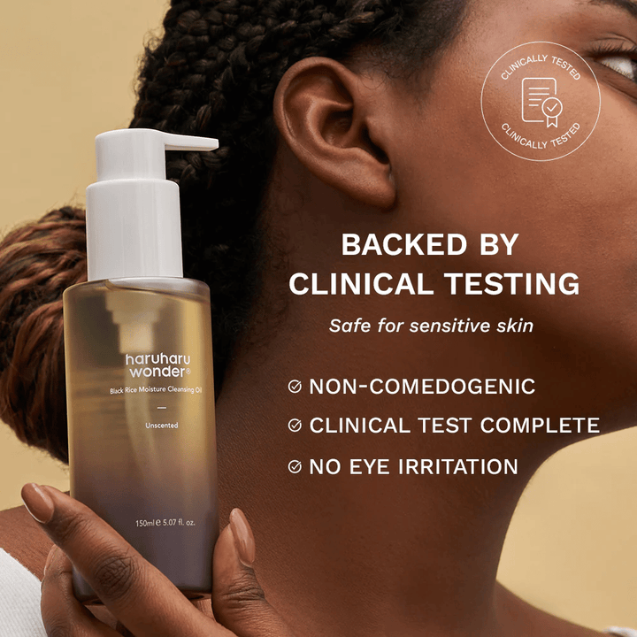 Haruharu Wonder Black Rice Moisture Cleansing Oil 150 ml – κλινικά δοκιμασμένο καθαριστικό λάδι για ευαίσθητο δέρμα, μη-φαγεσωρογόνο και χωρίς ερεθισμούς στα μάτια.