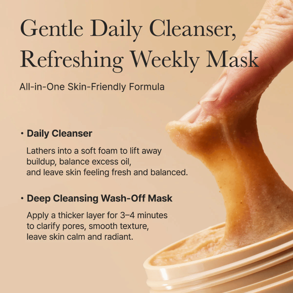 Κοντινό πλάνο του Arencia Calendula Rice Mochi Cleanser – φόρμουλα all-in-one που λειτουργεί ως καθημερινό καθαριστικό και βαθιά καθαριστική μάσκα.