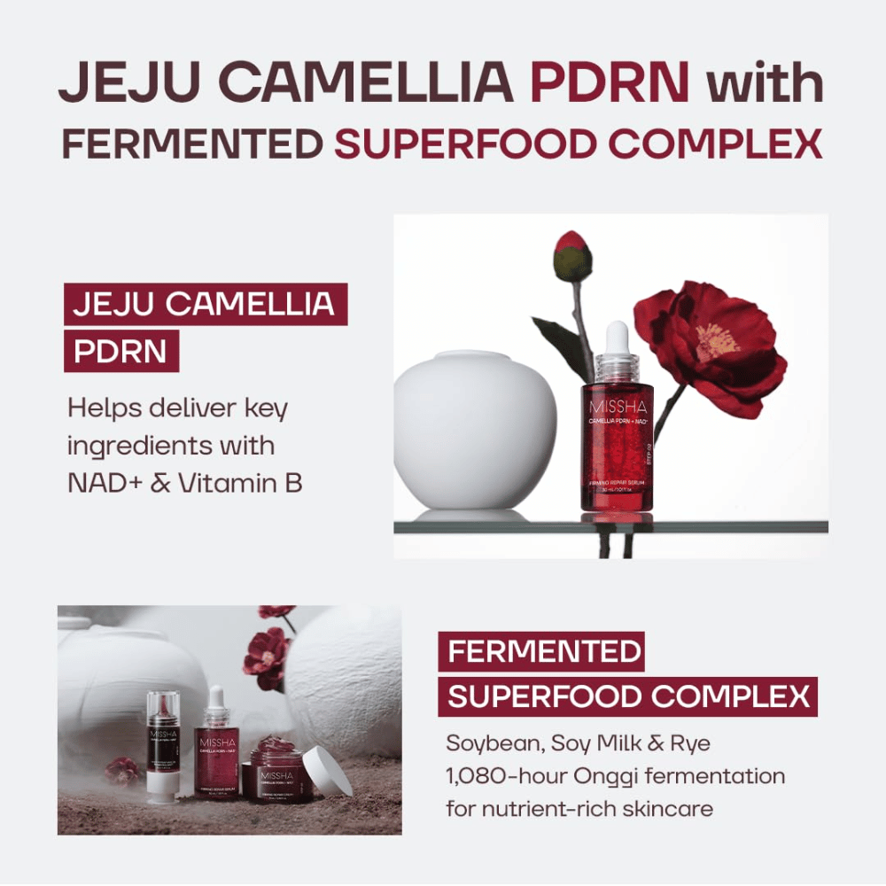 2. MISSHA Camellia PDRN NAD+ Firming Repair Serum – serum με καμέλια από το Jeju και ζυμωμένα συστατικά όπως σόγια και σίκαλη