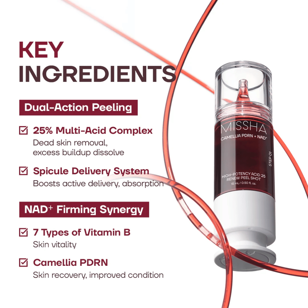 2. MISSHA Camellia PDRN NAD+ High-Potency Acid 25 Renew Peel Shot – πίλινγκ με σύμπλεγμα οξέων 25%, PDRN και NAD+