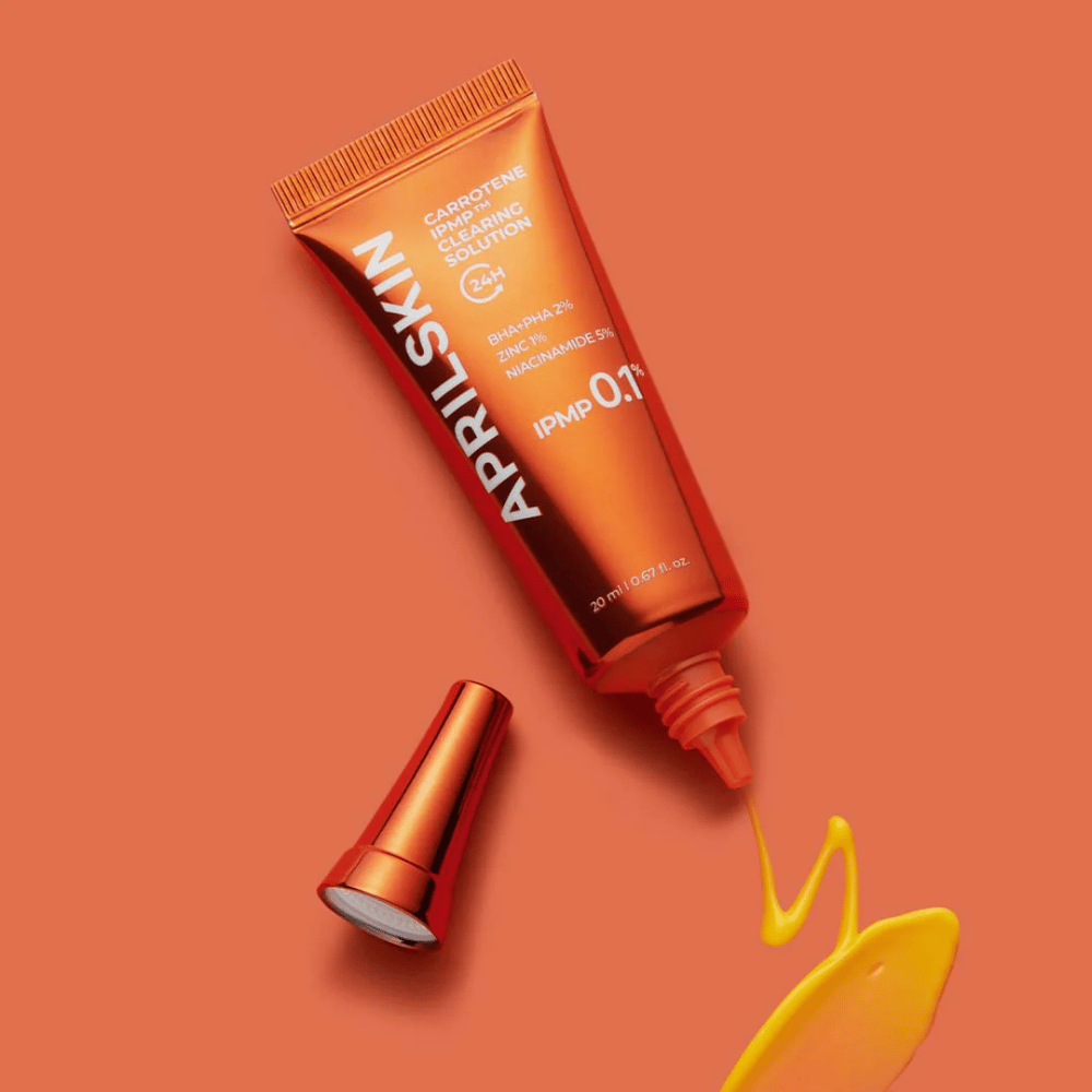 APRILSKIN Carrotene IPMP Clearing Solution σε σωληνάριο με κίτρινη φόρμουλα, τοπική θεραπεία για ακμή με BHA PHA 2%, ψευδάργυρο και νιασιναμίδη