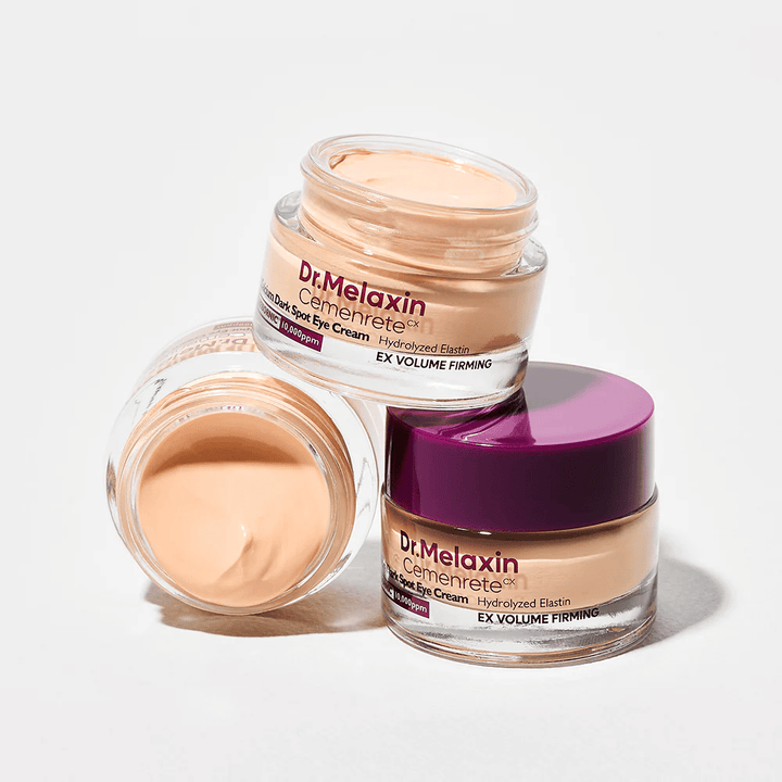 Dr.Melaxin Cemenrete Eye Cream από πολλές γωνίες, κορεάτικη κρέμα ματιών κατά των μαύρων κηλίδων και λεπτών γραμμών με όγκο και συσφικτική δράση.