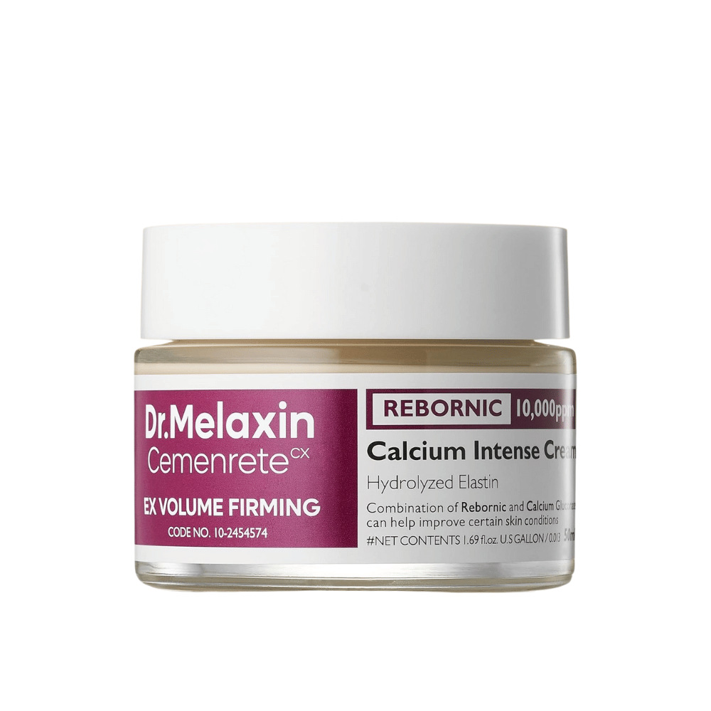 Dr.Melaxin Cemenrete Calcium Intense Cream σε βαζάκι με λευκό φόντο, κρέμα προσώπου με ασβέστιο, Rebornic και υδρολυμένη ελαστίνη για πιο σφιχτό και γεμάτο δέρμα.