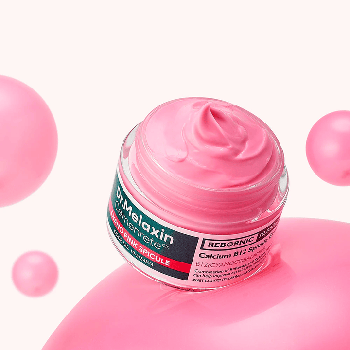 Dr. Melaxin Cemenrete Cyano Pink Spicule Cream με τεχνολογία B12 και spicule που προσφέρει λάμψη, βελτιώνει τη δομή του δέρματος και ενισχύει το δέρμα.