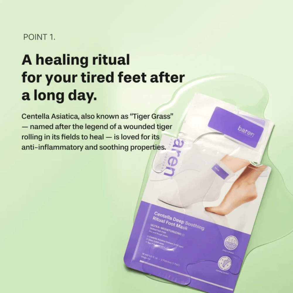 5. Baren Centella Deep Soothing Ritual Foot Mask – καταπραϋντική περιποίηση ποδιών με centella asiatica για κουρασμένα, ξηρά και τραχιά πόδια