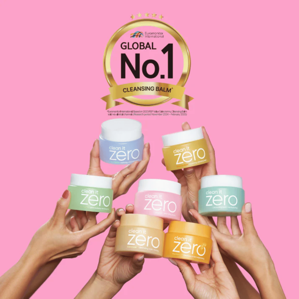 Clean It Zero cleansing balms σε πολλές παραλλαγές κρατούνται μαζί με την ένδειξη Global No.1 Cleansing Balm, δημοφιλής κορεάτικος καθαρισμός για όλους τους τύπους δέρματος.