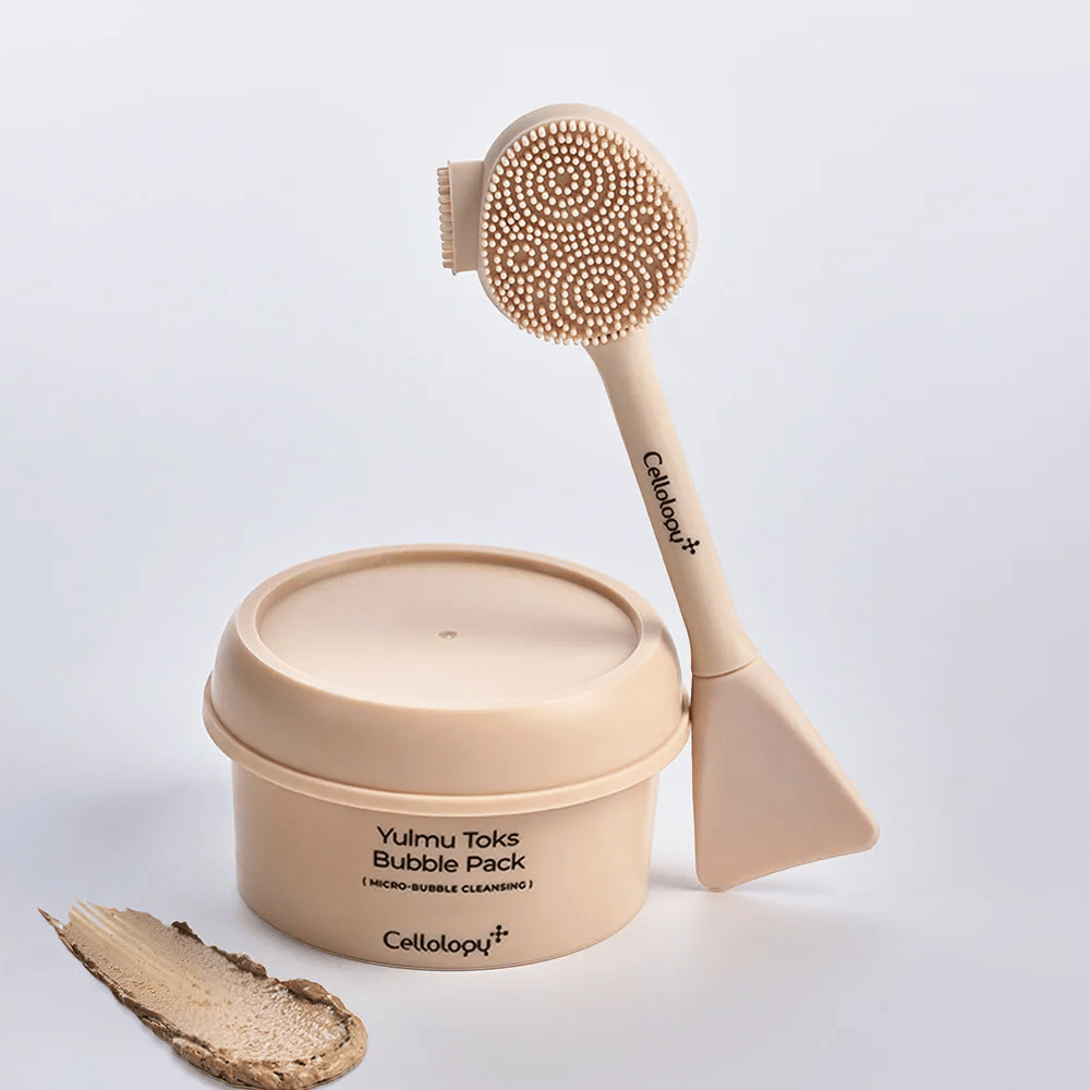 1. Cellolopy Cleaning Brush – μπεζ βούρτσα καθαρισμού με σιλικονούχες τρίχες και σπάτουλα μαζί με το Yulmu Toks Bubble Pack