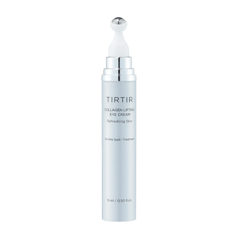Σωληνάριο με TIRTIR Collagen Lifting Eye Cream σε καθαρό φόντο, σχεδιασμένο για αναζωογονητική περιποίηση δέρματος.