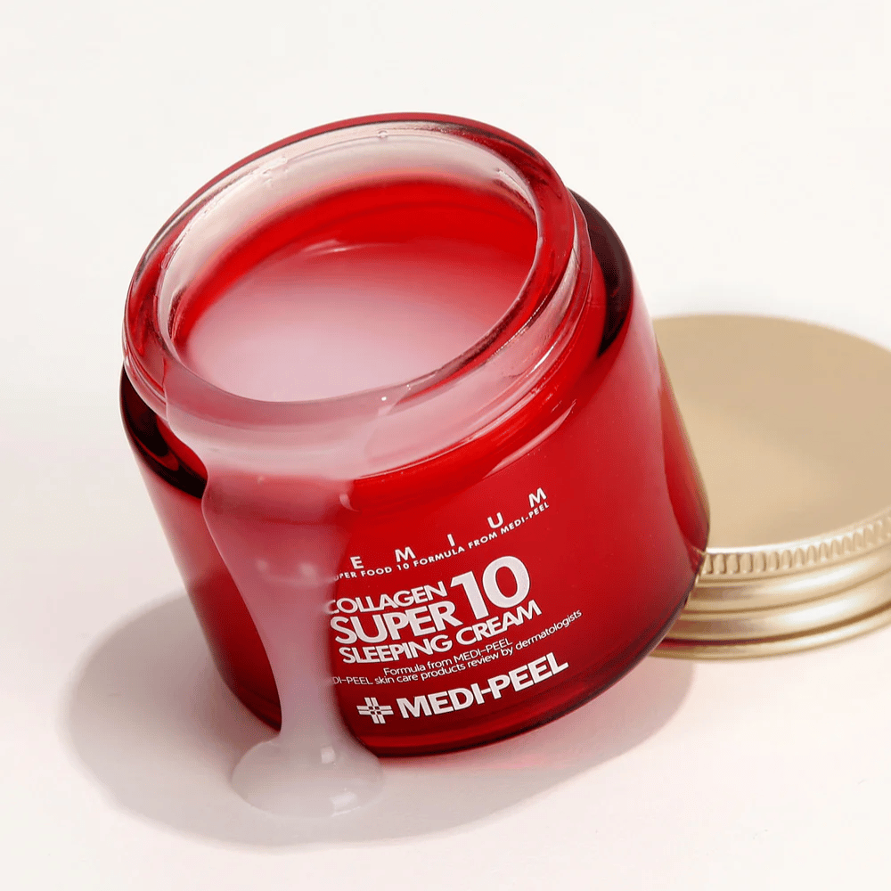 MEDI-PEEL Collagen Super 10 Sleeping Cream – κορεάτικη κρέμα νυκτός με κολλαγόνο που ενυδατώνει, ενισχύει το φράγμα του δέρματος και παρέχει ελαστικότητα κατά τη διάρκεια της νύχτας.