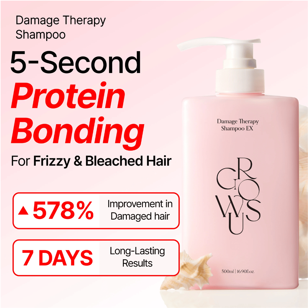 GROWUS Damage Therapy Shampoo EX με protein bonding για ταλαιπωρημένα, ξανοιγμένα και φριζαρισμένα μαλλιά