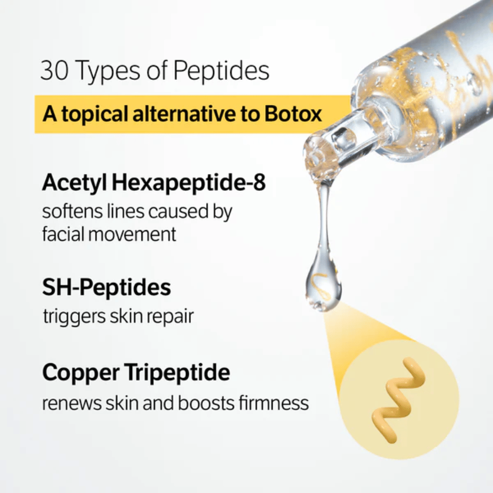 SUNGBOON EDITOR Deep Collagen Silk Peptide Intensive Ampoule με 30 τύπους πεπτιδίων που βοηθούν στη μείωση των λεπτών γραμμών, στην ενίσχυση του δέρματος και στη βελτίωση της υφής του δέρματος.
