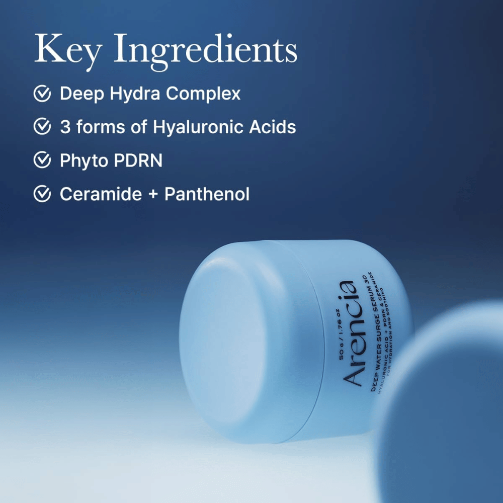 Arencia Deep Water Surge Serum 30 – βασικά συστατικά με υαλουρονικό οξύ, Phyto PDRN, κεραμίδια και πανθενόλη
