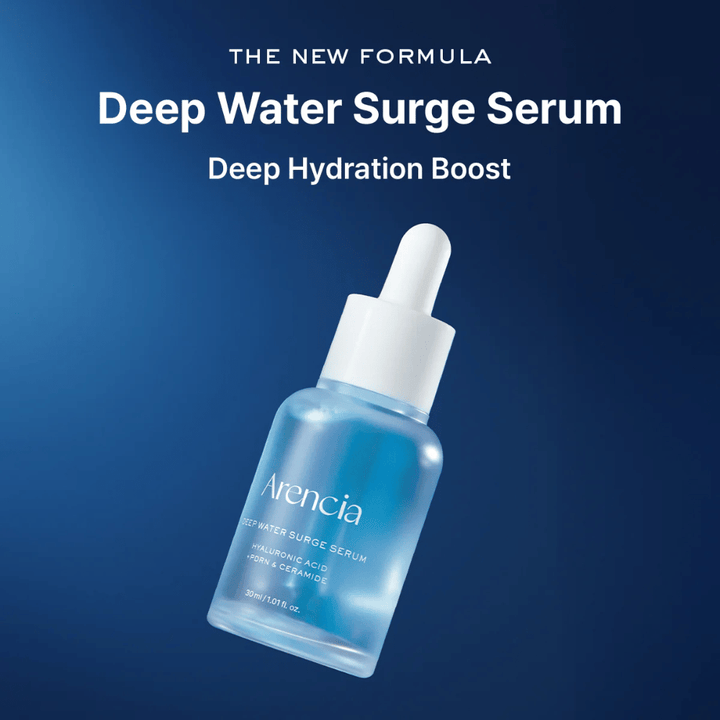 Arencia Deep Water Surge Serum – κορεάτικος ενυδατικός ορός με υαλουρονικό οξύ, PDRN και κεραμίδια που προσφέρουν βαθιά ενυδάτωση, καταπραΰνουν το δέρμα και ενισχύουν τον φραγμό του δέρματος.
