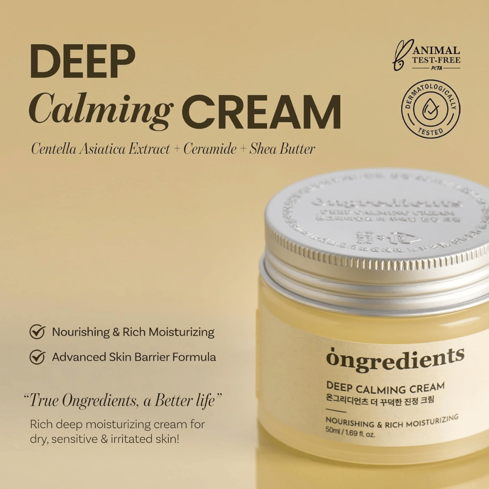 Ongredients Deep Calming Cream – δερματολογικά ελεγμένη, cruelty-free κρέμα προσώπου για ξηρό, ευαίσθητο και ερεθισμένο δέρμα.
