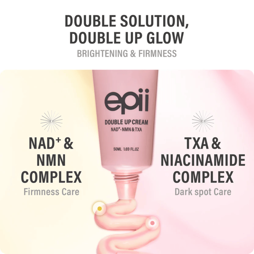 EPII Double Up Cream NAD+, NMN & TXA – κρέμα προσώπου με νιασιναμίδη και τρανεξαμικό οξύ για ομοιόμορφο τόνο επιδερμίδας, σφριγηλότητα και ενυδάτωση.