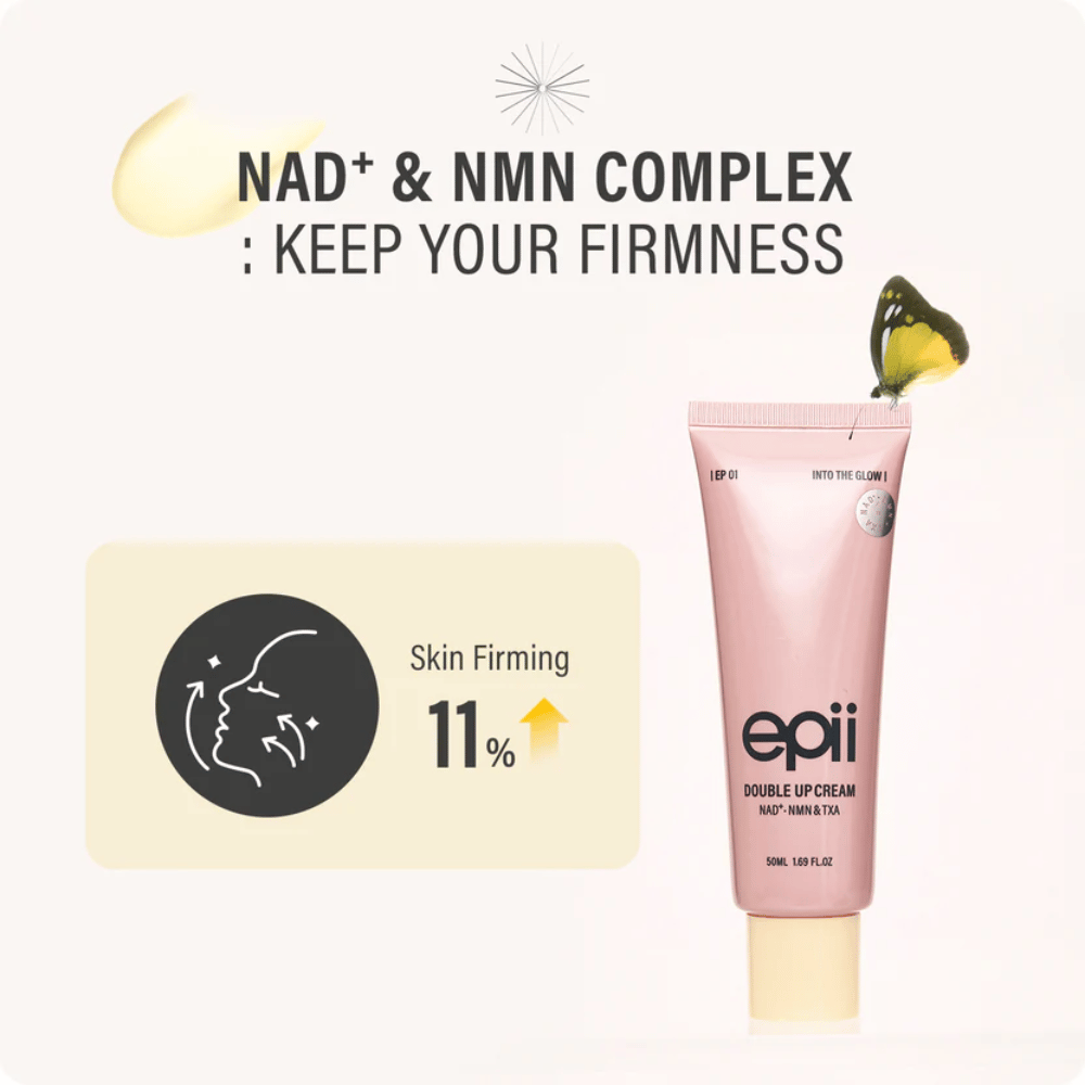 EPII Double Up Cream με NAD+ και NMN που συμβάλλει σε πιο σφριγηλή επιδερμίδα, βελτιωμένη ελαστικότητα και νεανική λάμψη.