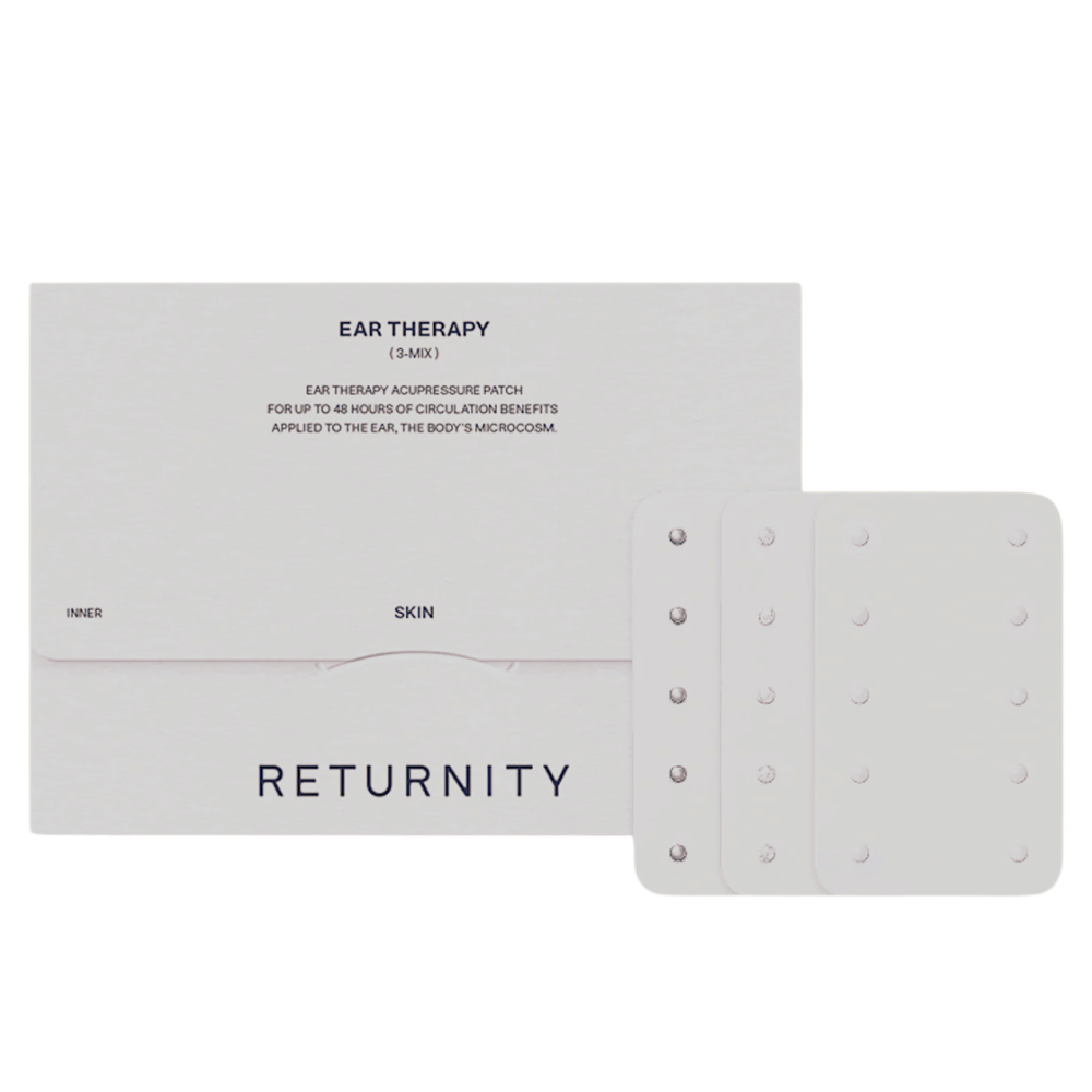 RETURNITY Ear Therapy Acupressure Patch 30pcs (3-Mix) με συσκευασία και τρεις διαφορετικούς τύπους επιθεμάτων ακουπίεσης. Το σετ περιέχει πολλές παραλλαγές για προσαρμοσμένη ωτοακουπίεση και καθημερινή χρήση.